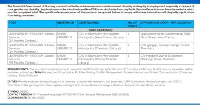 Gauteng Government 2025 Library Services Learnerships