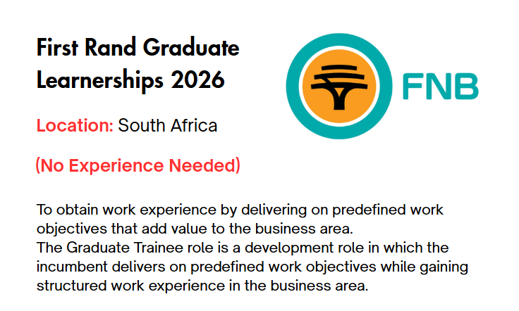 FirstRand Firstjob Graduate Learnerships 2026 - Available
