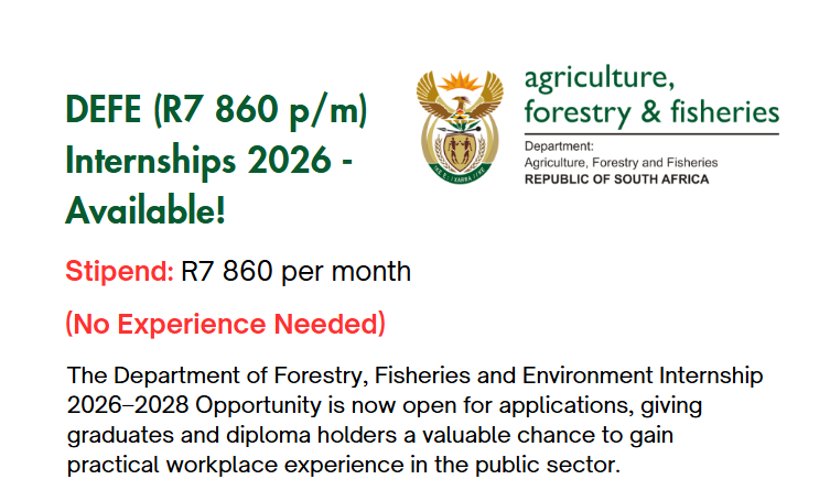 DEFE (R7 860 p/m) Internships 2026 - Available!