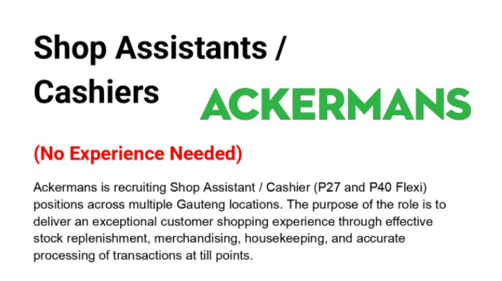 Ackermans Shop Assistants 2026 - Available!