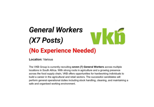 Apply (X9) General Workers – VKB Group 2026 - Available!