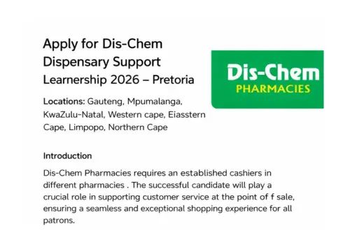 Apply for Dis-Chem Dispensary Support Learnership 2026 – Pretoria Opportunities