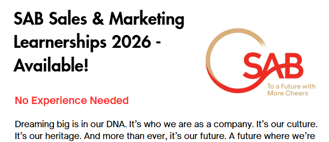 SAB Sales & Marketing Learnerships 2026 - Available!