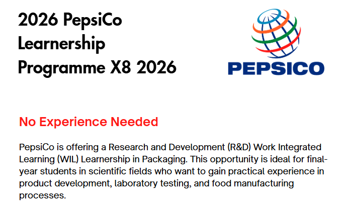 2026 PepsiCo Learnership Programme X8 2026