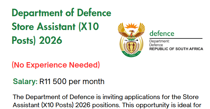 Department of Defence Store Assistant (X10 Posts) 2026
