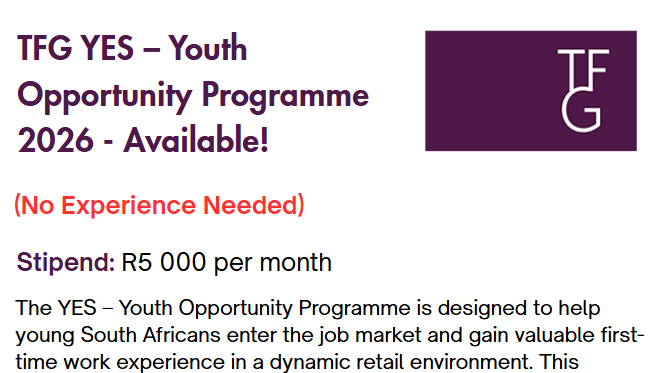 TFG YES – Youth Opportunity Programme 2026 - Available!