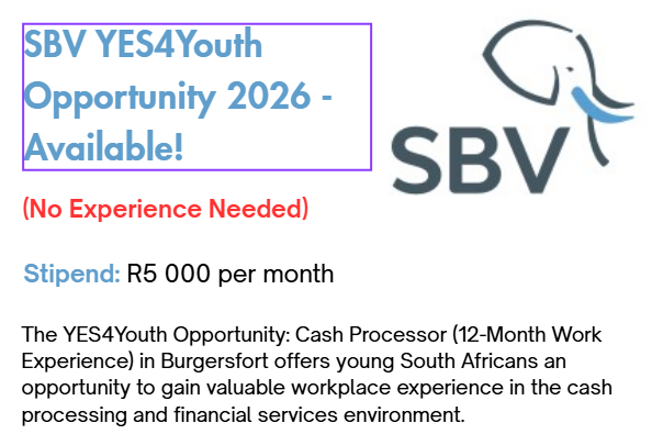 SBV YES4Youth Opportunity 2026 - Available!