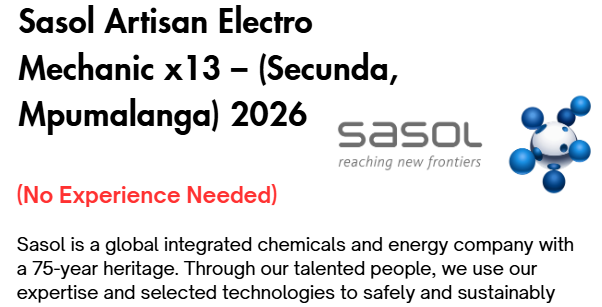 Sasol Artisan Electro Mechanic x13 – (Secunda, Mpumalanga) 2026