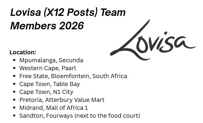Lovisa (X12 Posts) Team Members 2026 - Available! 