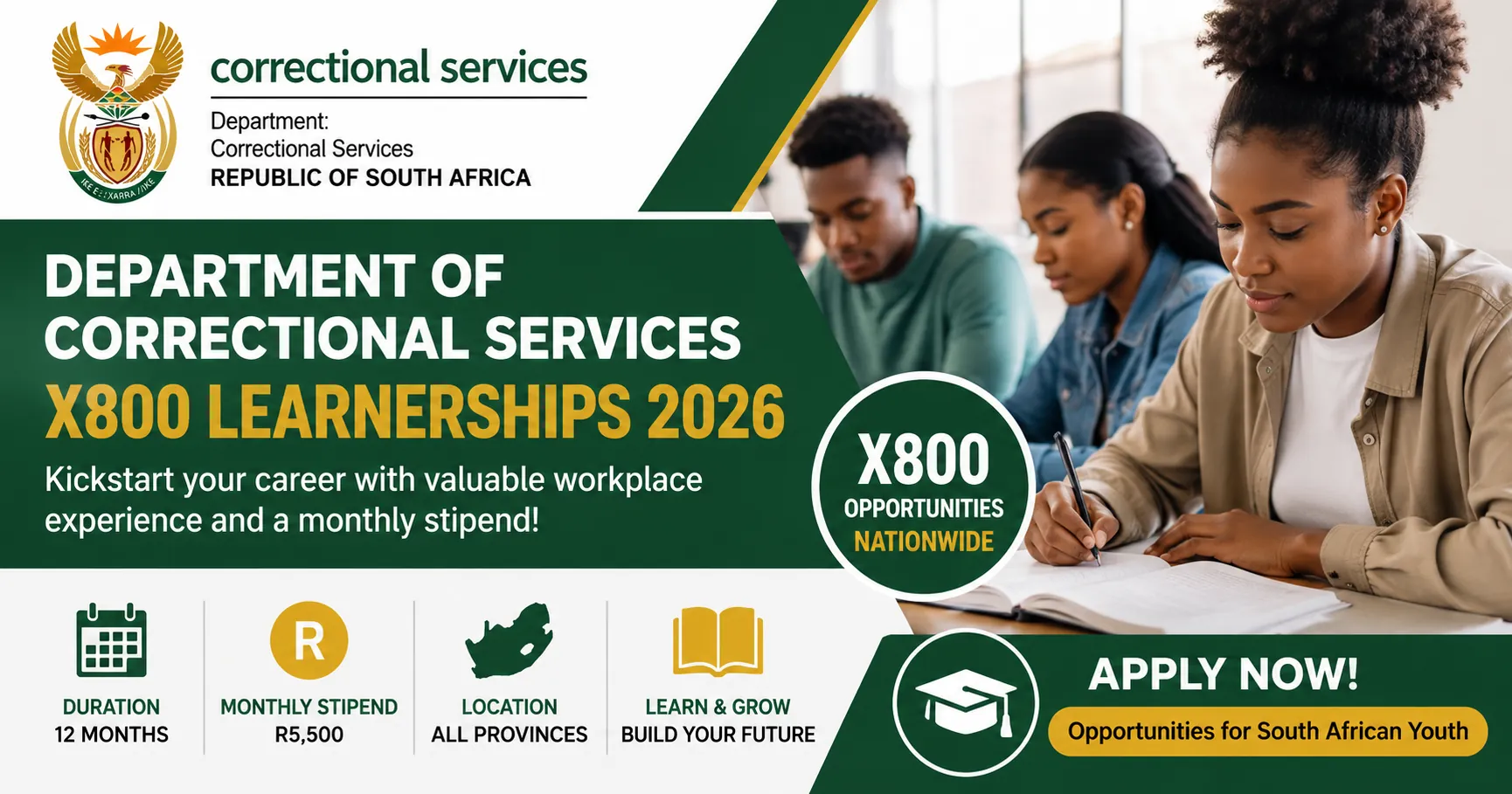 Department of Correctional Services X800 Learnerships 2026