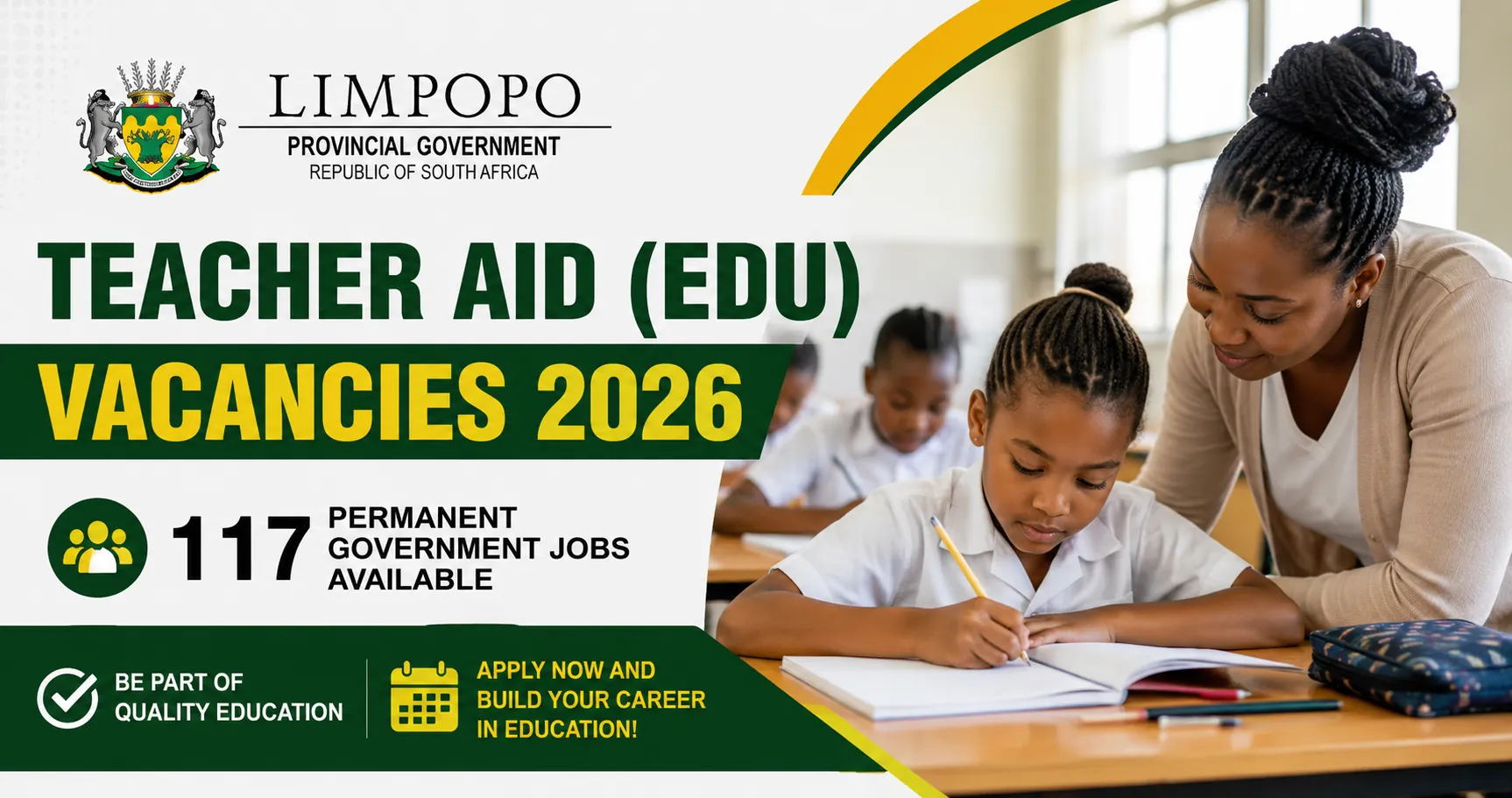 Teacher Aid (EDU) Vacancies 2026 – 117 Permanent Government Jobs Available